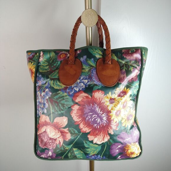 Nordic House Designs Nyc Fall Coated Canvas Tote Bag Leather Handles Grannycore - Picture 1 of 9